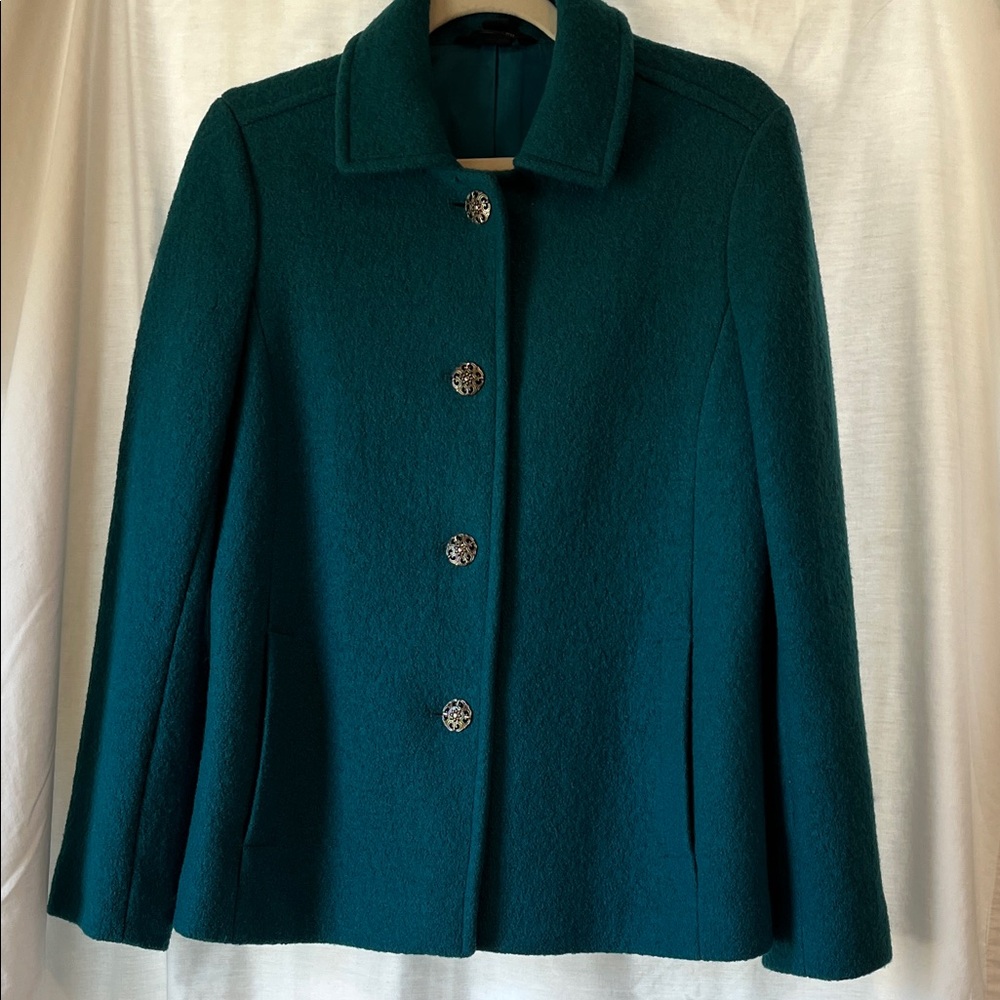 Lands' End Teal Wool-Blend Jacket with Silvertone Buttons Size 10P